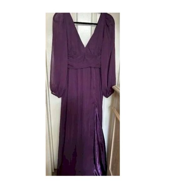 Lulus Enchant My Love Dark Purple V-Neck Long Sleeve Maxi Dress Large New NWT - Picture 2 of 10